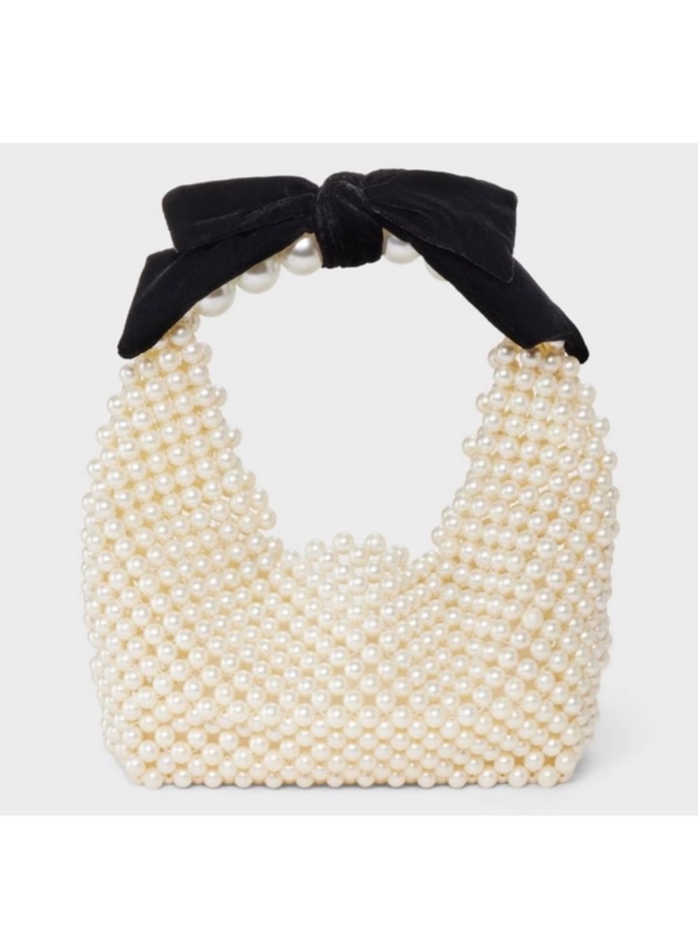 A New Day Pearl Beaded Mini Bag with Black Velvet Bow NWT!